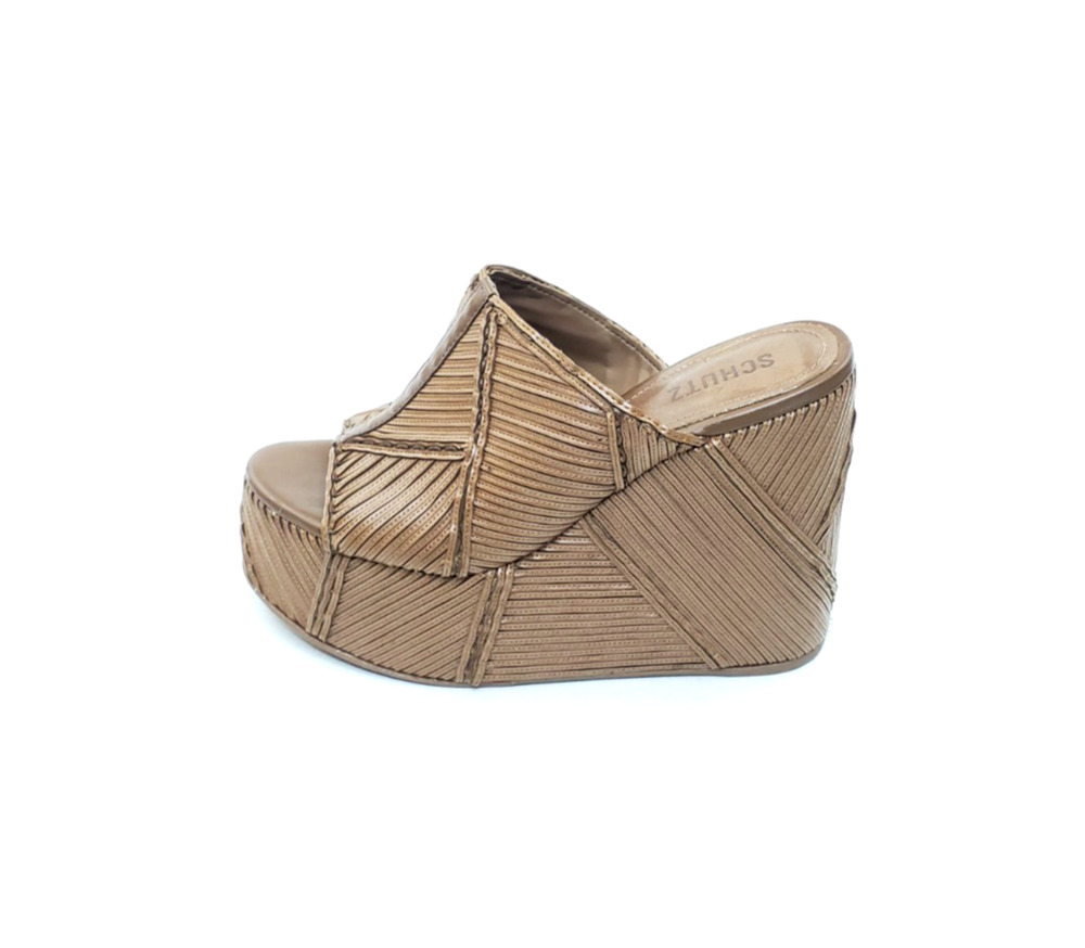 Schutz Lupita Womens Platform Wedge Slide Sandals Brown Metallic Size 8